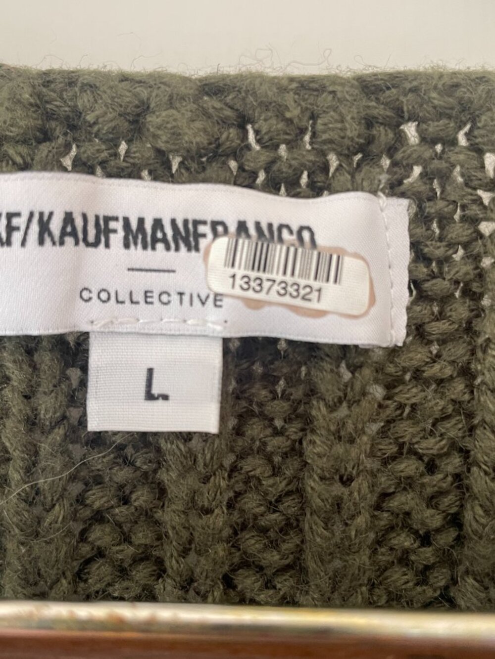 KF/KaufmanFranco Collective Olive Cable Knit Sweater Size Large High Low Wool - Picture 5 of 8